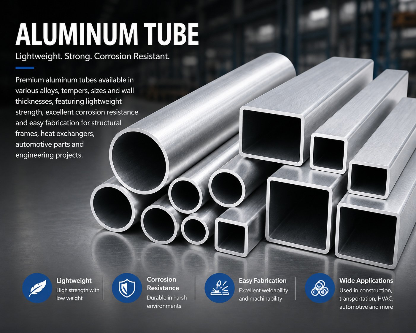 Aluminum round square and rectangular tubes for industrial applications