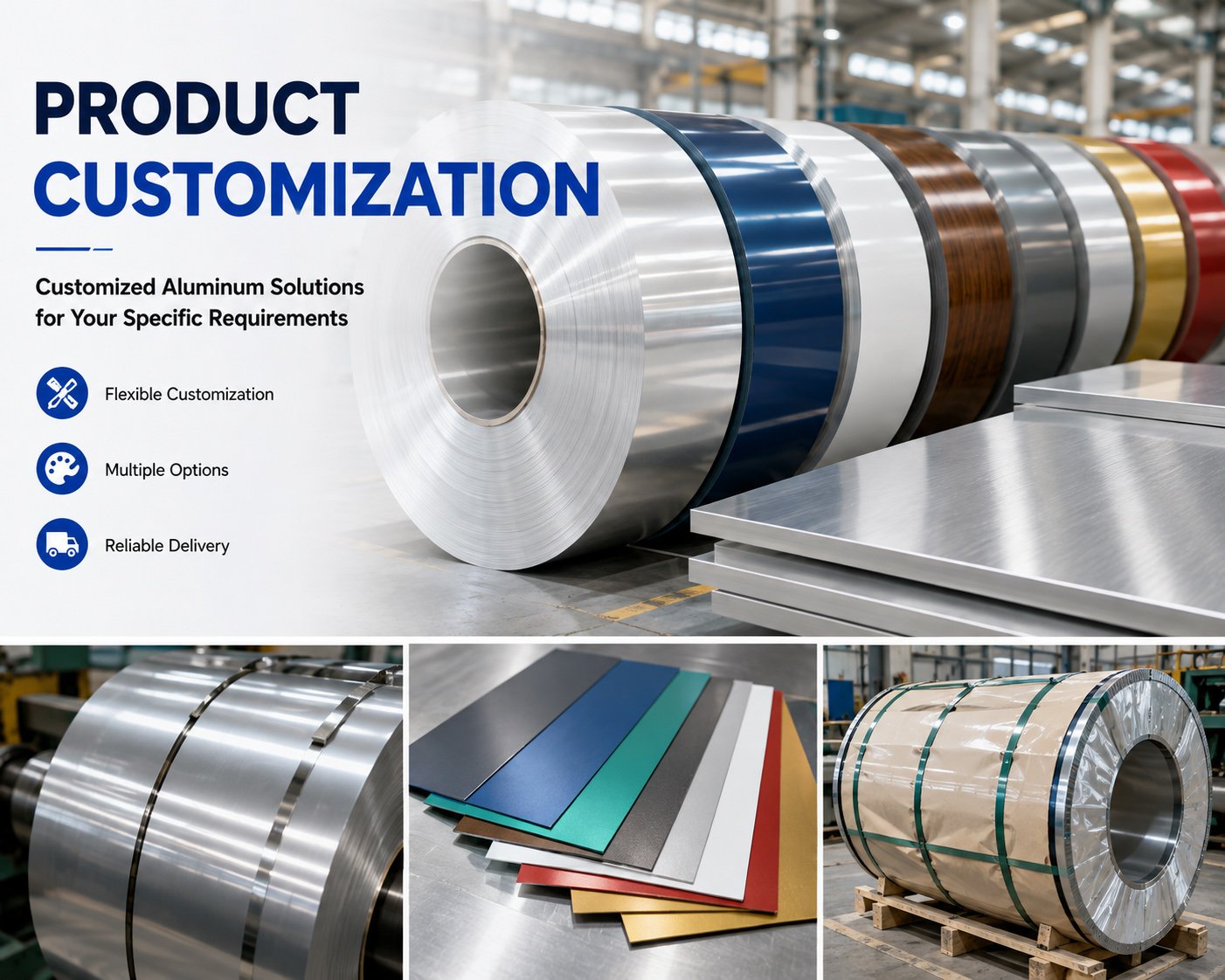 Custom aluminum coils and sheets available in different alloys, sizes, colors and surface finishes